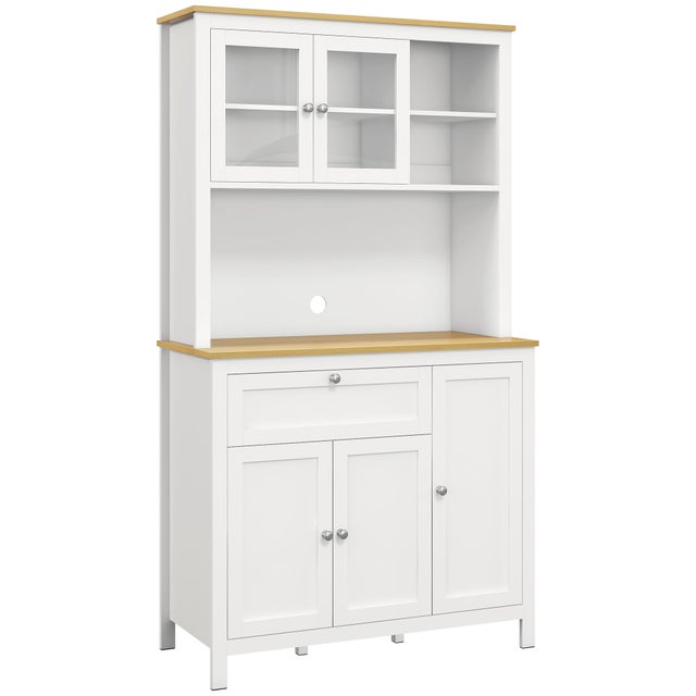 HOMCOM Dispensa Cucina con Cassetti, Ripiani Aperti e Scaffali Regolabili in Legno, 100x40x180 cm, Bianco