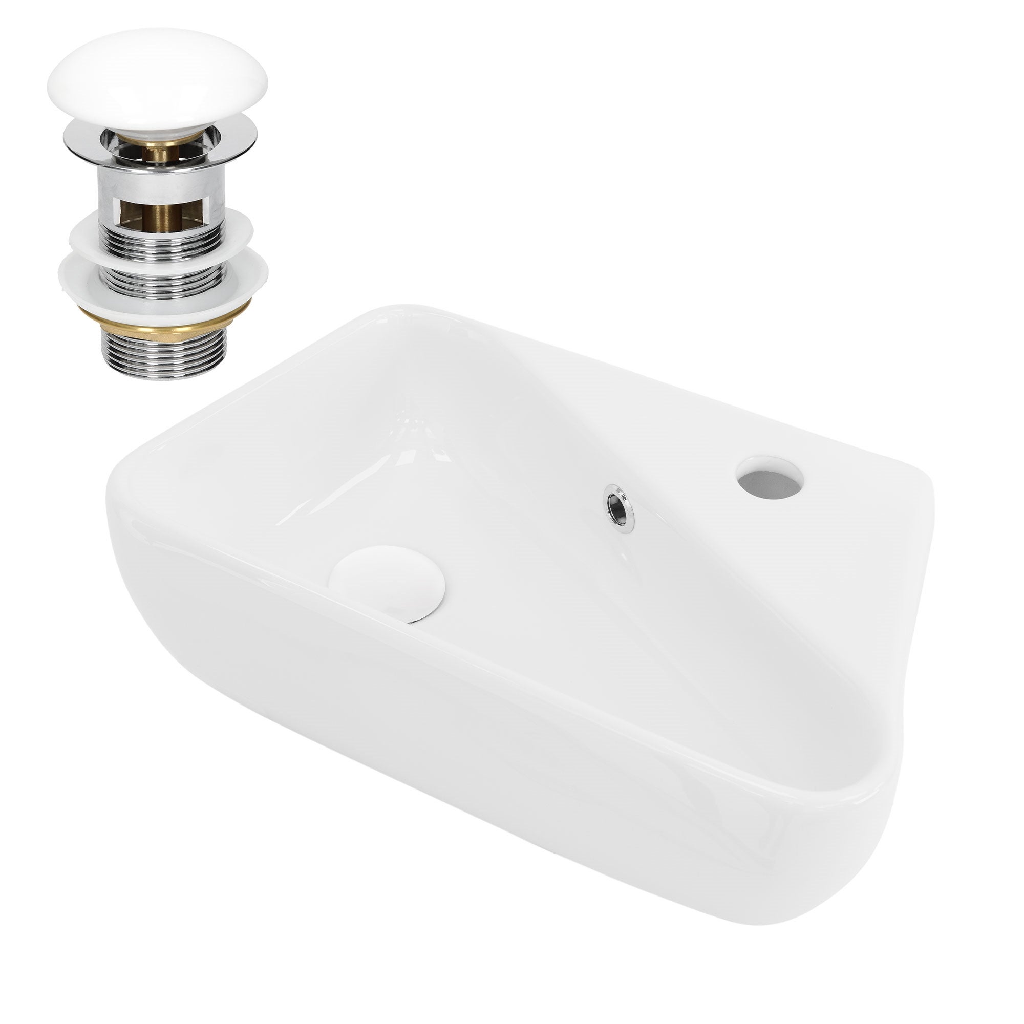Lavoar de baie LuxeBath, 45x27x13 cm, din ceramica, cu ventil pop-up, orificiu pentru baterie si preaplin, chiuvetă cu montare pe blat/perete, alb