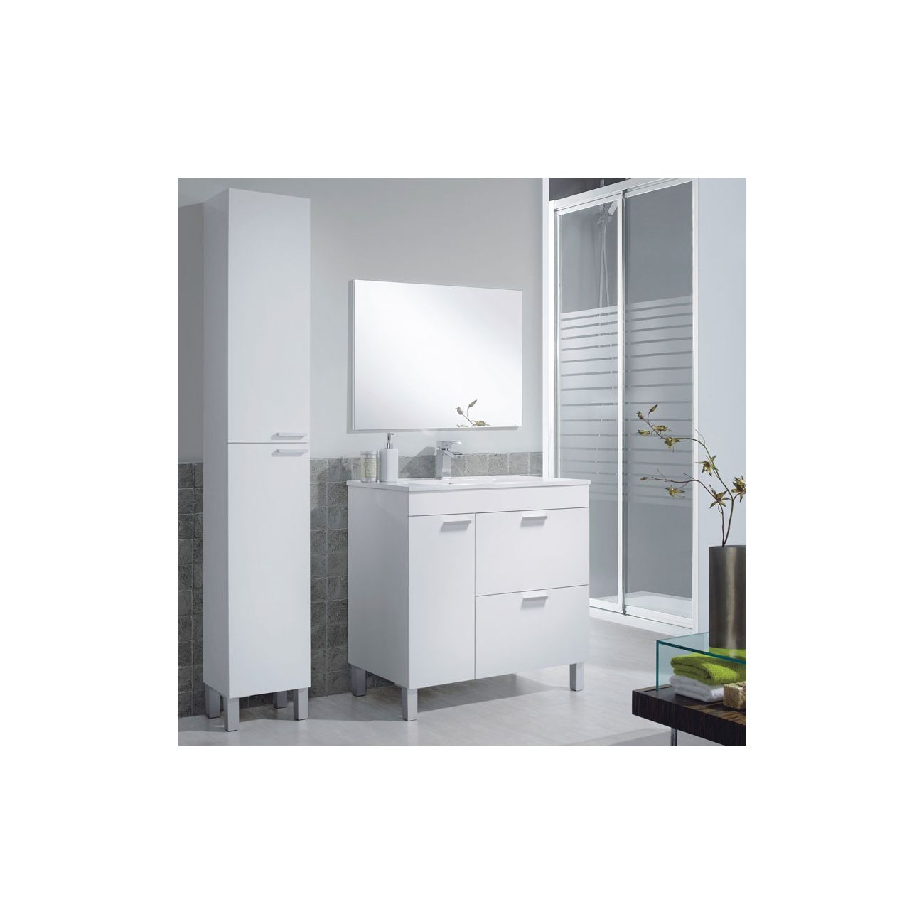 ONDEE ZEN - Colonne de rangement à poser AKTIVA - 30cm - Blanc - Mélaminé - Livré en kit - 8
