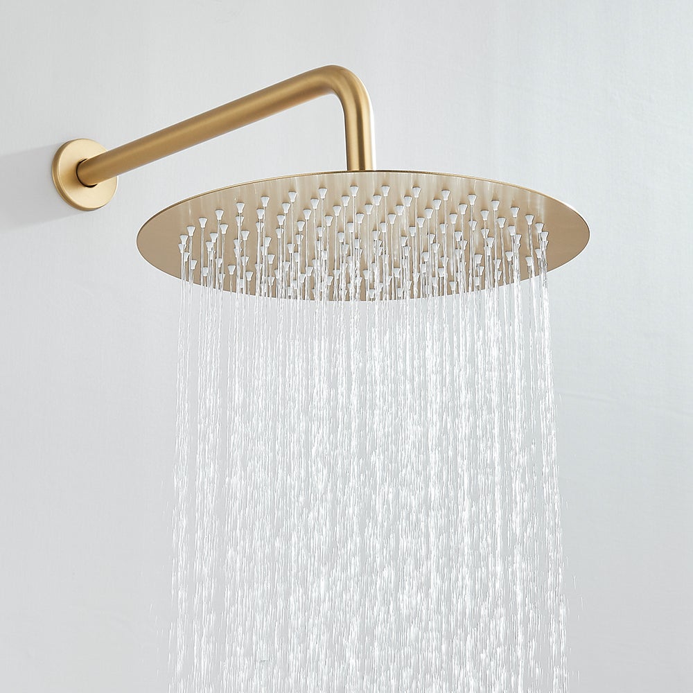 Douche Encastrée Classique Dorée Brossé, Tête XXL 30 cm Effet Pluie, Mitigeur Intégré et Douchette - 2