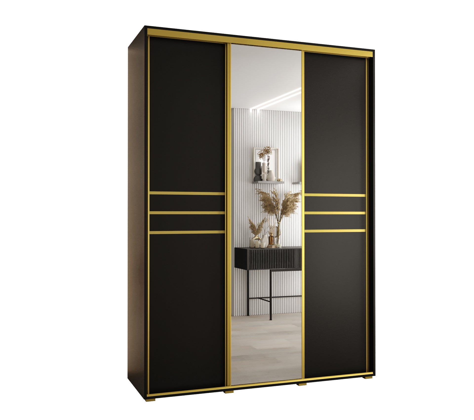 Szafa przesuwna z lustrem wysoka Davos 11 180 x 60 x 235,2 cm czarny + czarny + u. złoty - Abiks Meble