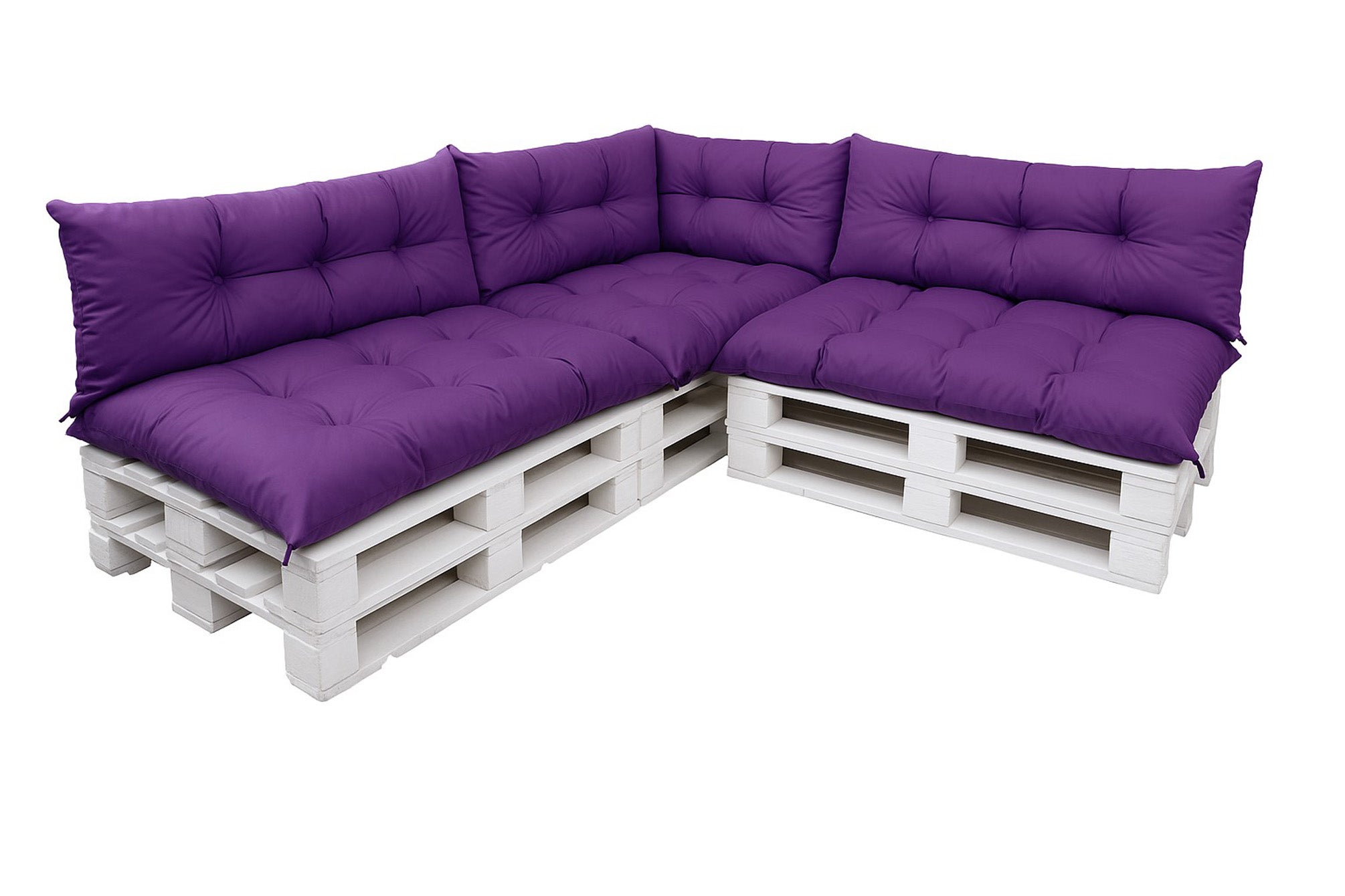 Komplet poduszek ogrodowych na palety 3x120x60cm 3x120x40cm + 60x40cm, wygodne poduszki na meble z palet fioletowe