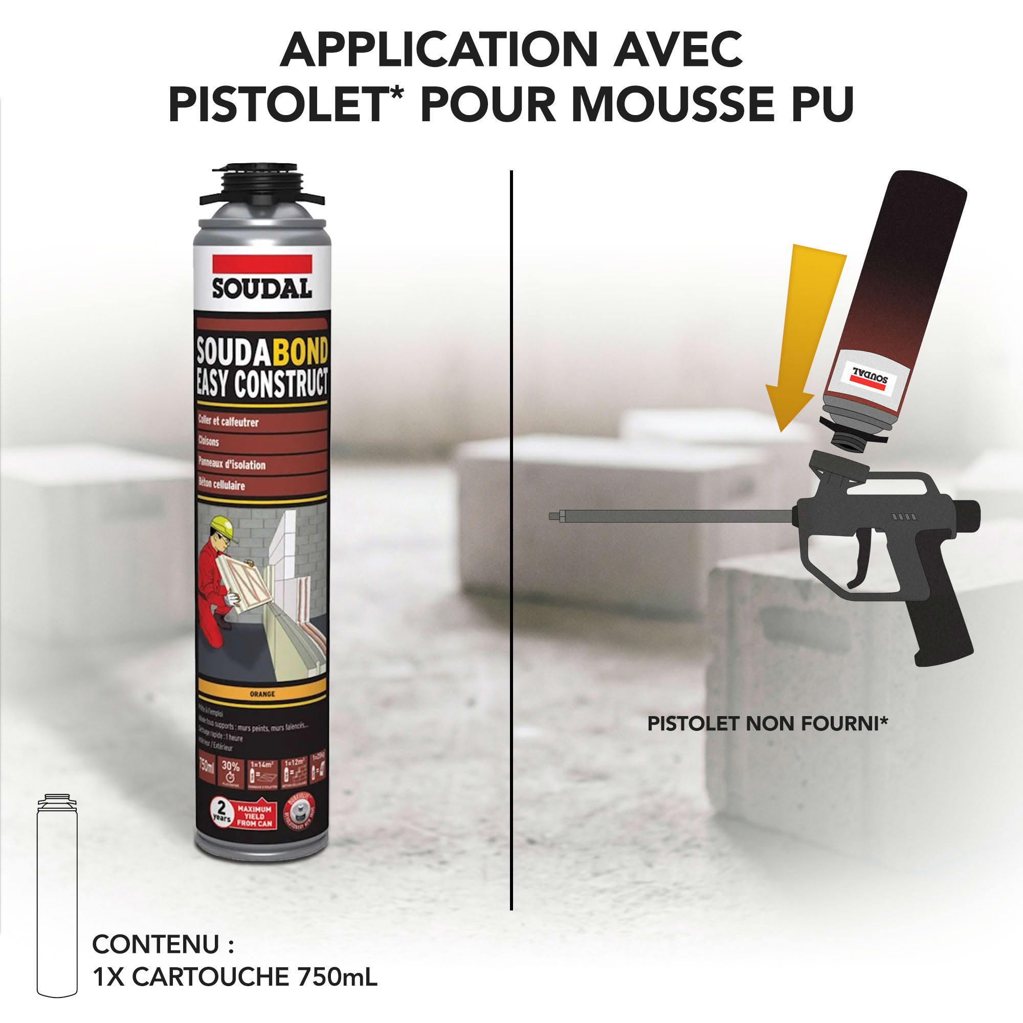 Mousse-colle PU Soudabond Easy Construct Gun 750ml - SOUDAL - 132576 - 4