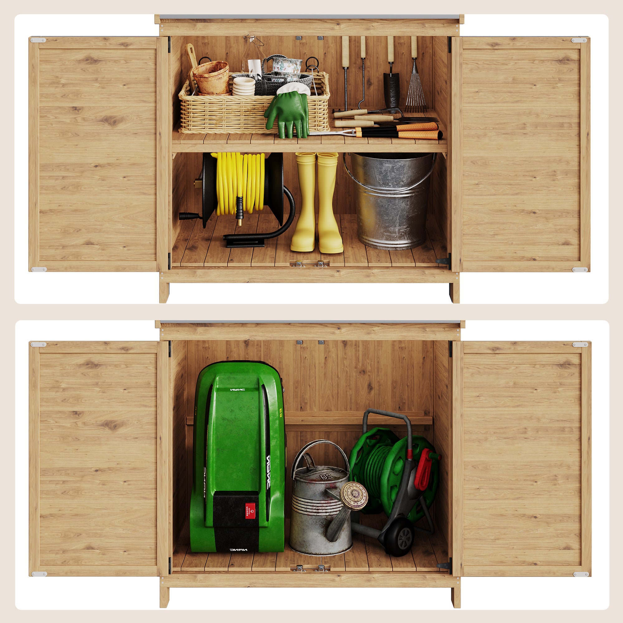 Table de Rempotage Bealife Placard de Rangement Extérieur Bois Sapin Table Jardinage Plateau Métal 2 Portes 2 Étagères - 2