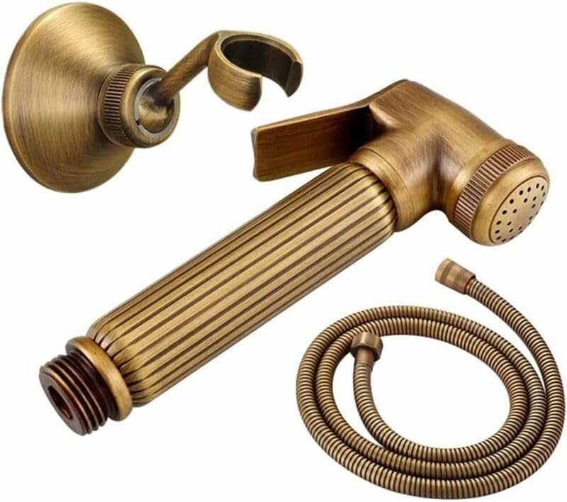 Zestaw Douchette WC Bidet Ścienny - Spryskiwacz Ręczny z Mosiądzu w Kolorze Antycznego Brązu, Wąż i Uchwyt w Zestawie, Higiena i Komfort