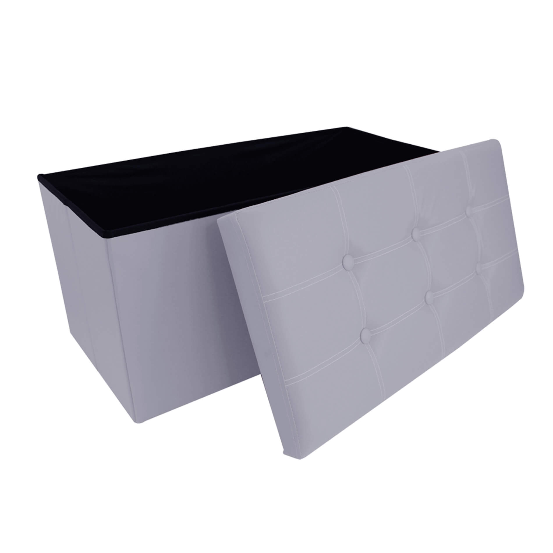 Pouf Coffre De Rangement Mobili Rebecca Banc Rectangle Gris Stokage 38x76x38 - 4