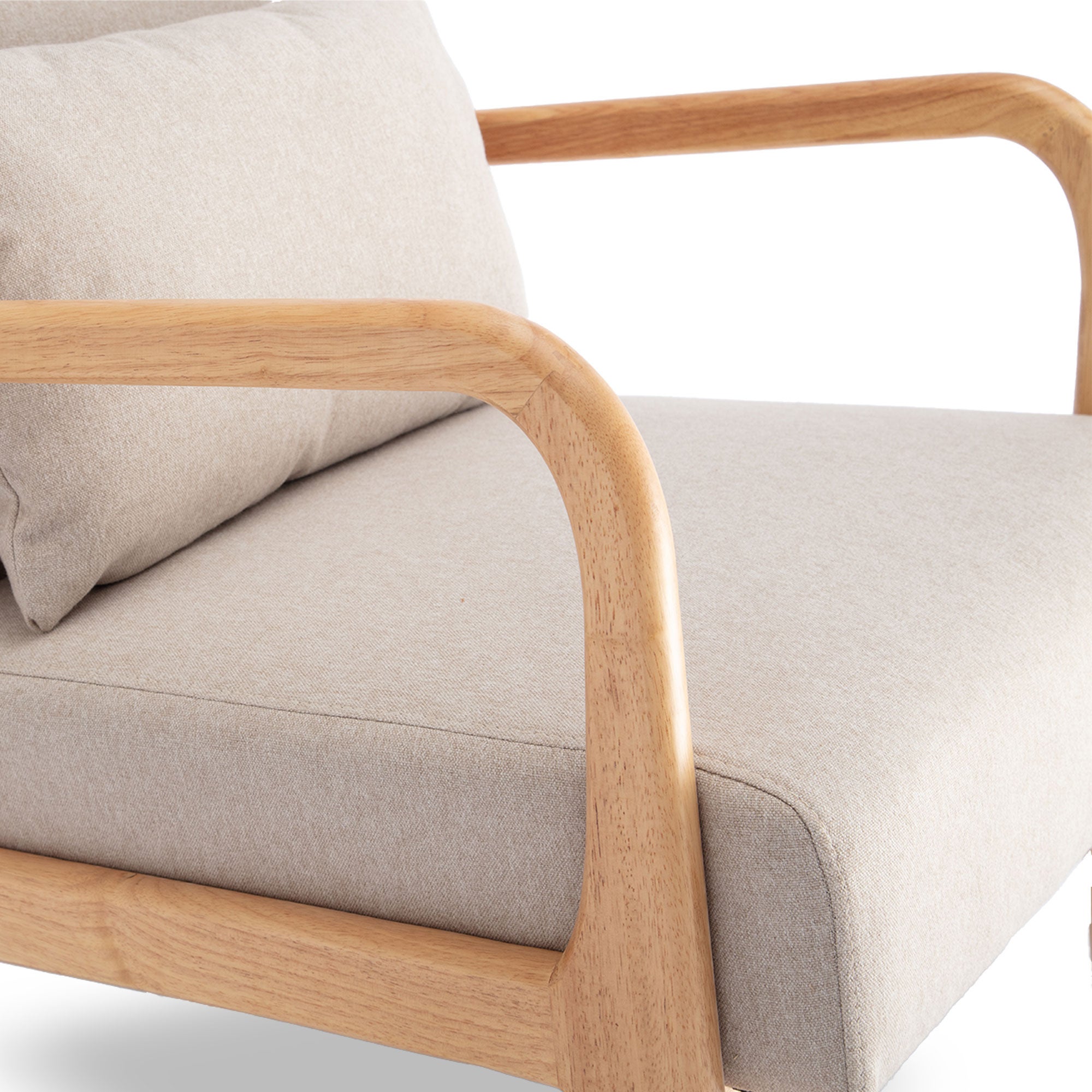 Fauteuil scandinave vintage MARIE lin beige et bois - 7