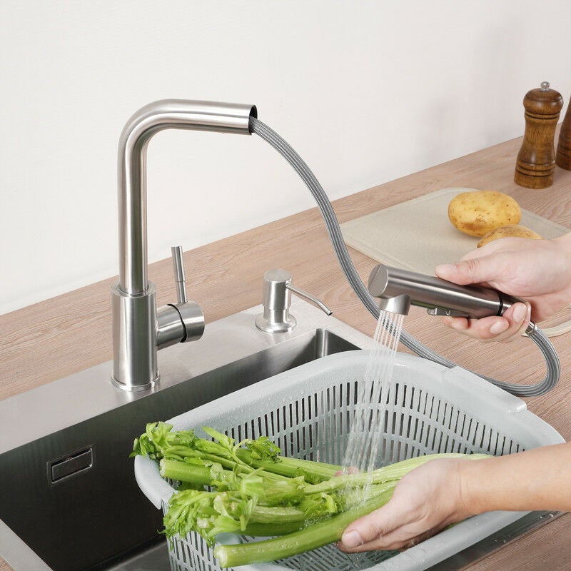 Bateria kuchenna z wyciąganą wylewką z trybami natrysku mieszacz kuchenny z wyciąganą wylewką obrotową o z możliwością ustawienia zimnej ciepłej wody