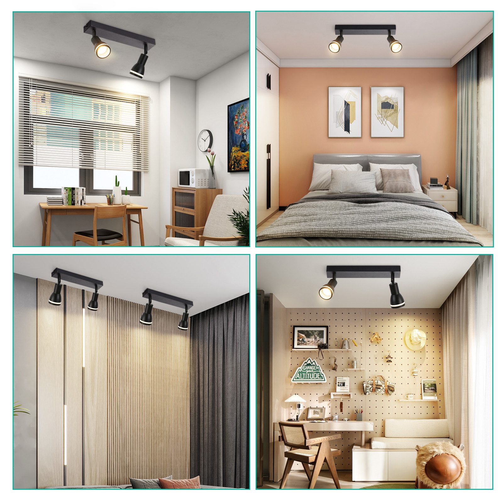 ZMH Spot de plafond LED 2 ampoules noir salon plafonnier spot orientable GU10 spot lampe moderne - 7