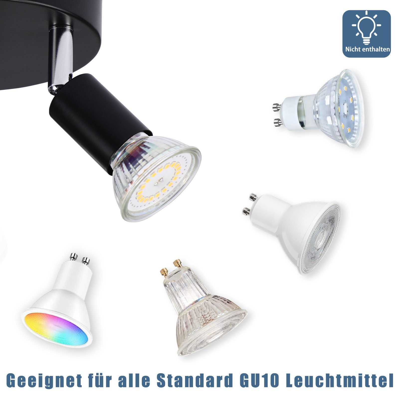 NETTLIFE Spot de plafond LED noir 2 ampoules orientable 350° GU10 industriel - 6