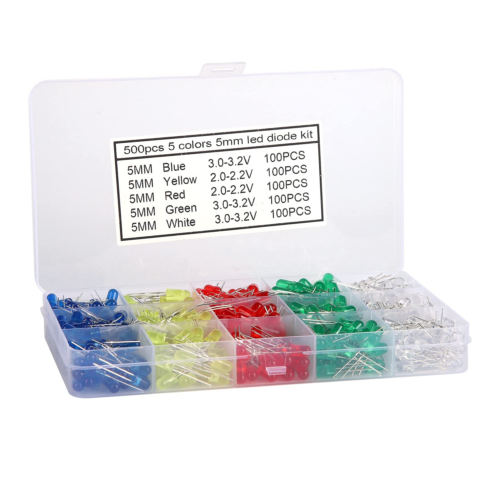 500Pz 3mm LED Diodo Ad Emissione Luminosa Assortimento DIY Kit Bianco Rosso Blu Verde Giallo - Foto 8