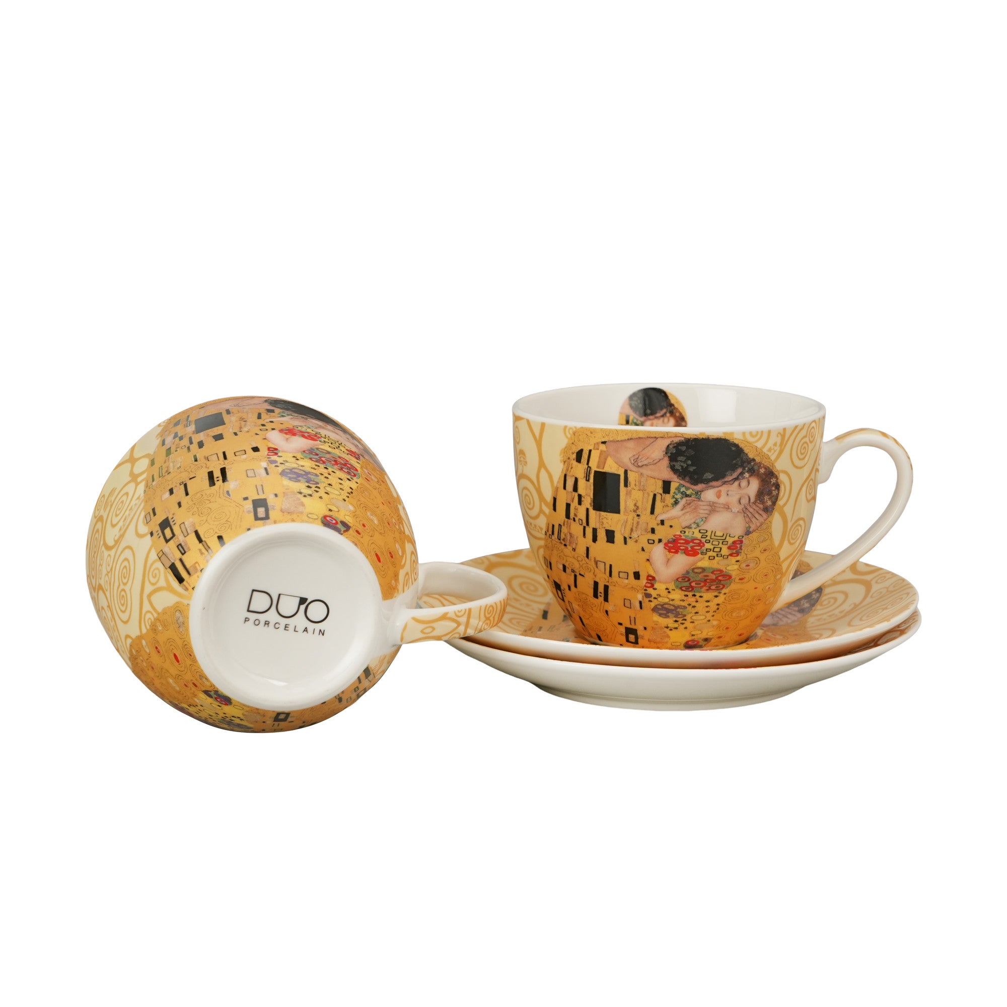 Filiżanki ze spodkami Duo biało - beżowa porcelana kpl. - 5