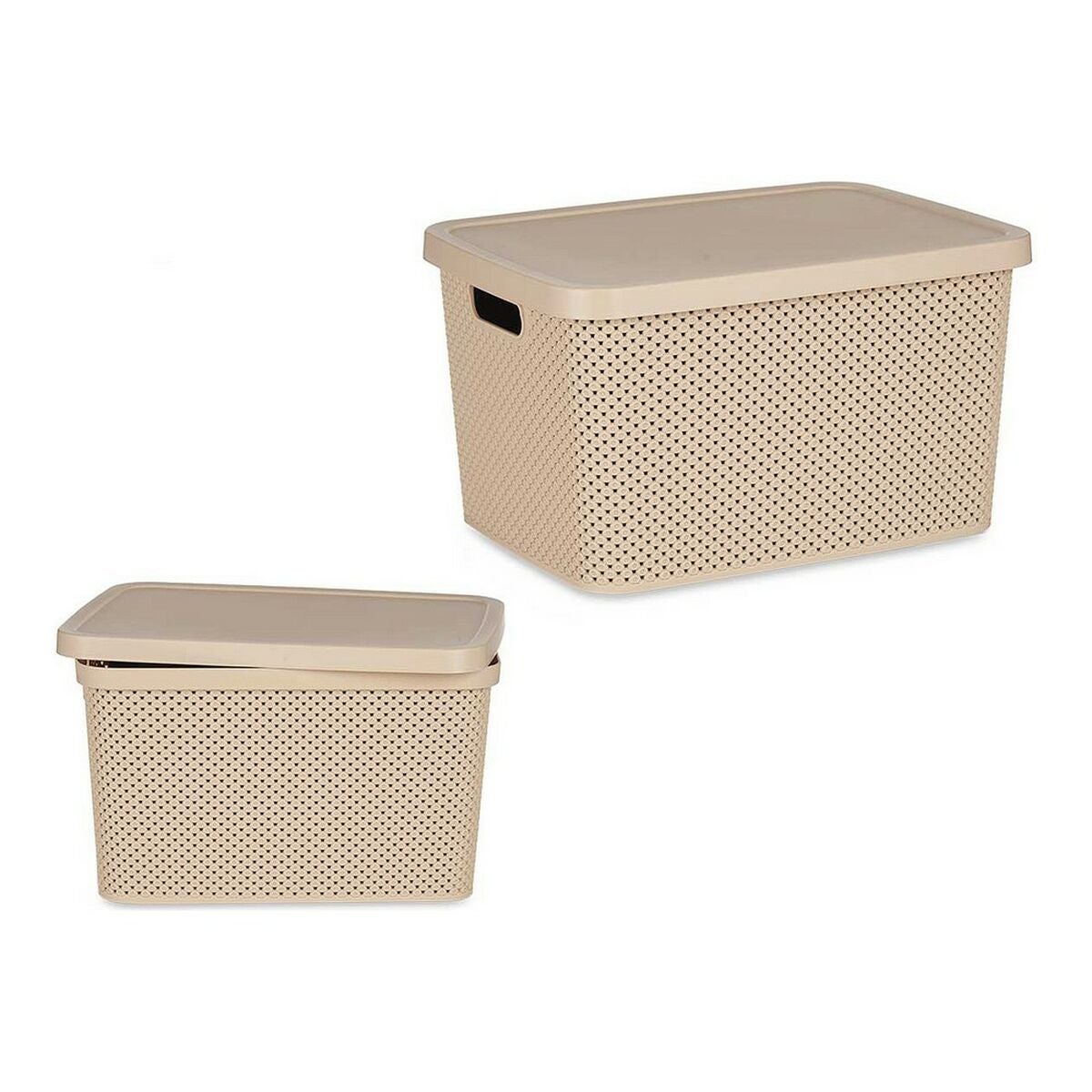 Scatola portaoggetti con coperchio Beige Plastica (28 x 22 x 39 cm) - 2
