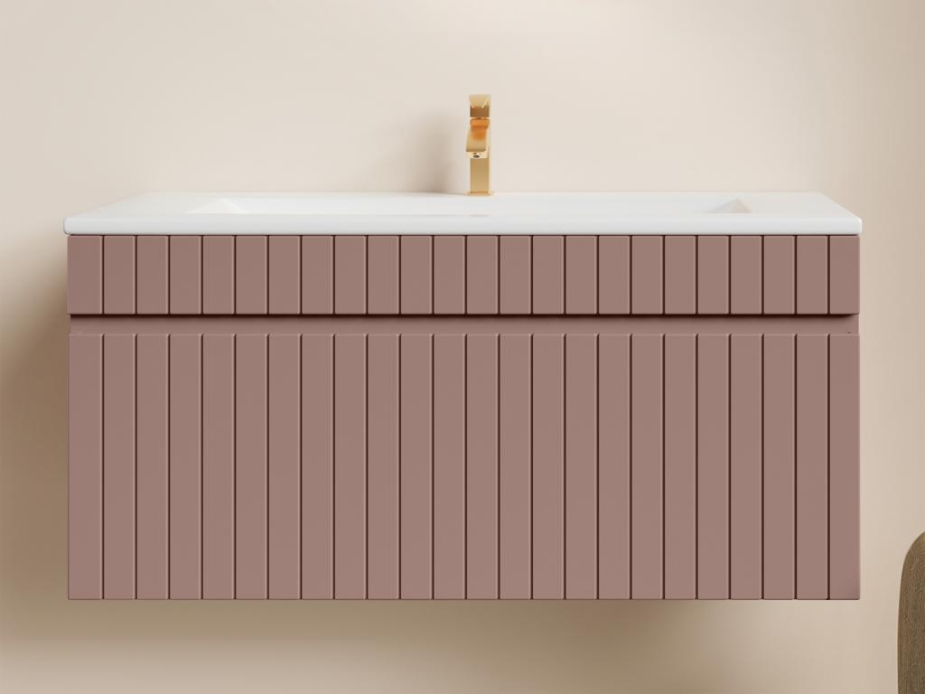 Szafka pod umywalkę wisząca ryflowana różowa - 100 cm - SATARA