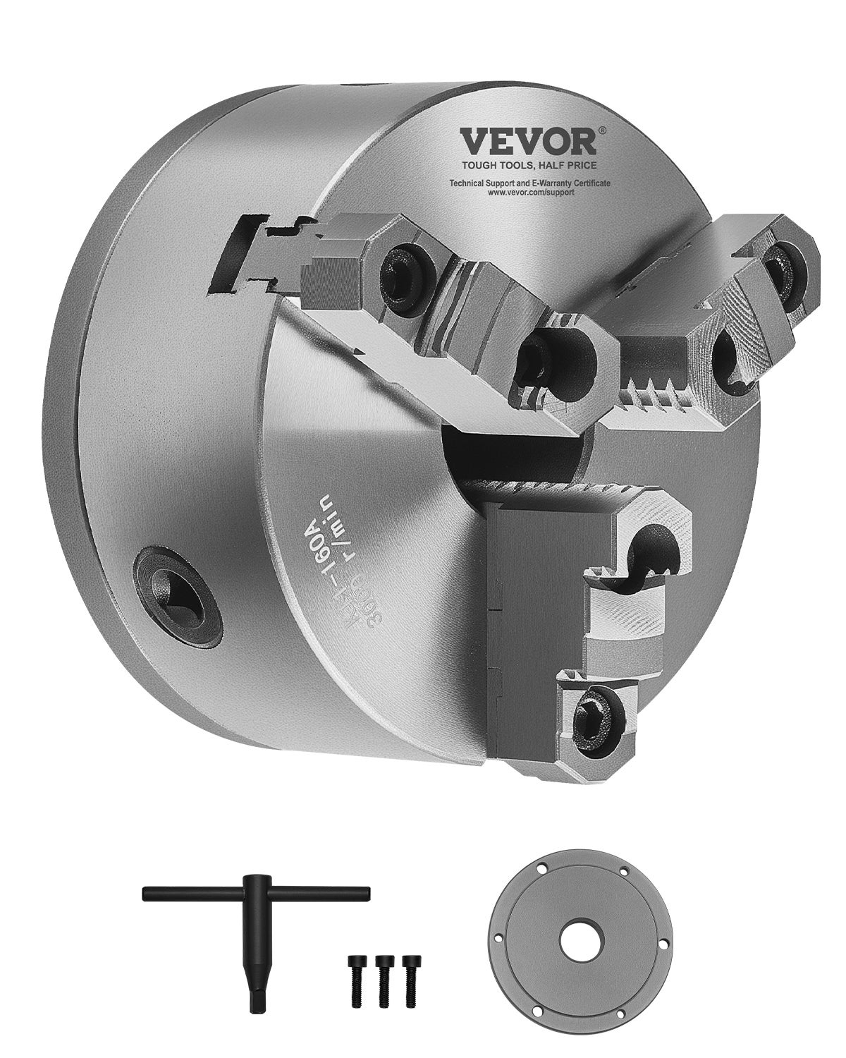 Uchwyt tokarski φ160mm 3-szczękowy z płytą oporową z gwintem 38,1 mm-8 VEVOR
