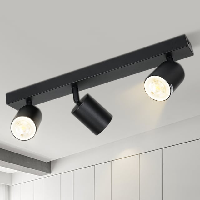 NETTLIFE 3 Spots Max.25w LED Noir GU10 Plafonnier 350° Pivotant Lampe de Couloir Moderne Applique Murale Industrielle pour Salon Chambre Cuisine