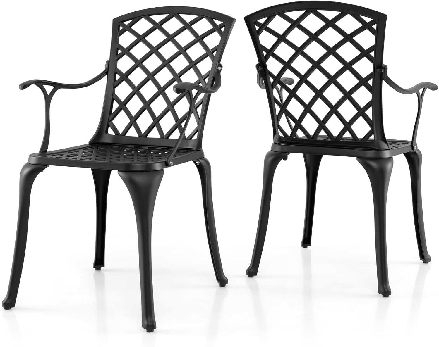 Zestaw 2 Krzeseł Ogrodowych z Wytrzymałego Aluminium z Podłokietnikami, Ogrodowe, Tarasowe, Nośność 110 kg (2 * 60 x 59 x 93,5 cm – Faliste, Czarne)