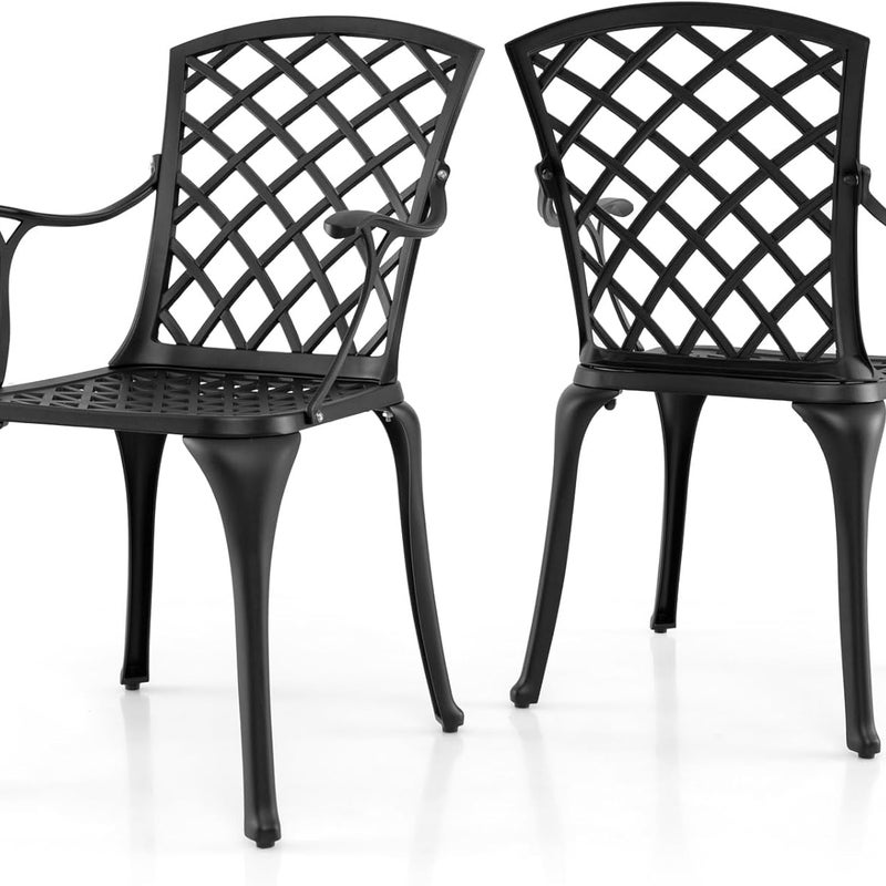 Zestaw 2 Krzeseł Ogrodowych z Wytrzymałego Aluminium z Podłokietnikami, Ogrodowe, Tarasowe, Nośność 110 kg (2 * 60 x 59 x 93,5 cm – Faliste, Czarne)