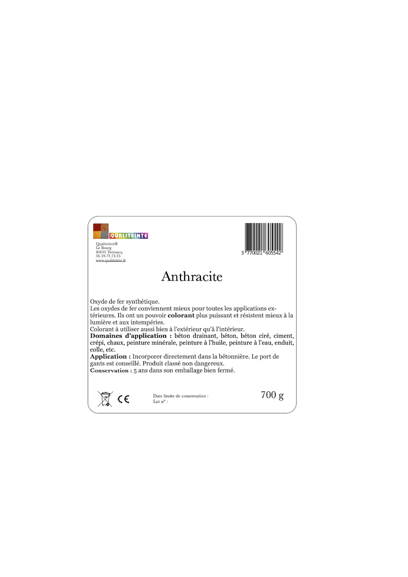 Pigment Colorant Béton Qualiteinte - Anthracite - 700 G - Lot de 5 sachets - 6