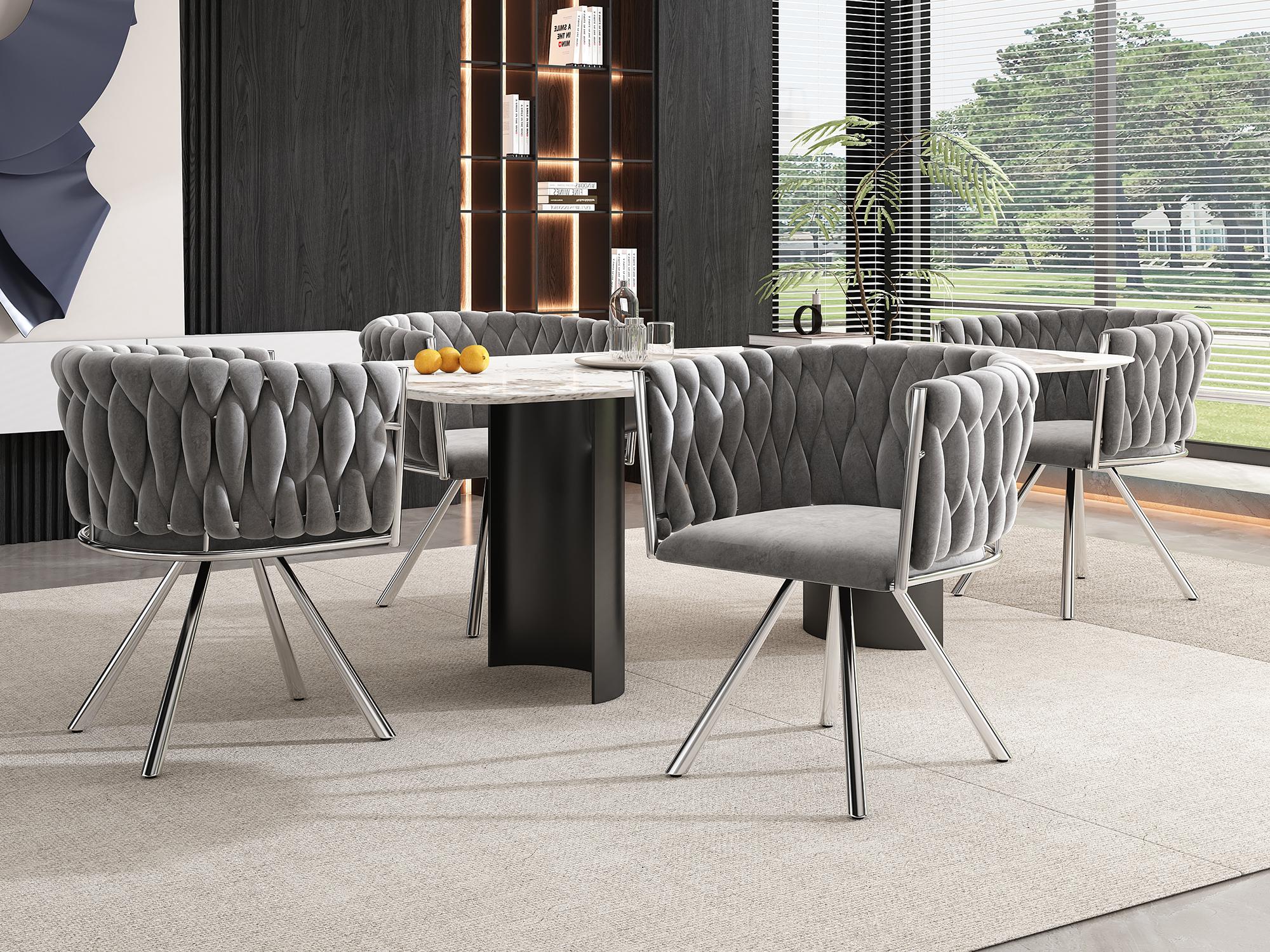 Set da Sala da Pranzo Tavolo con 4 Sedie Gambe in Acciaio Rivestimento in Similpelle - Nero / Grigio Scuro [en.casa