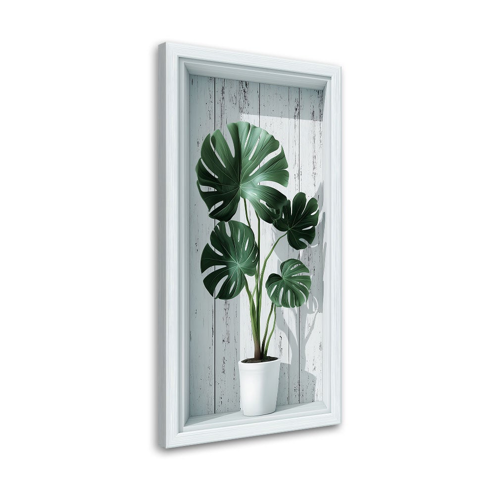 Obraz na ścianę do salonu kuchni, Liście monstera we wnęce 3d 60x120