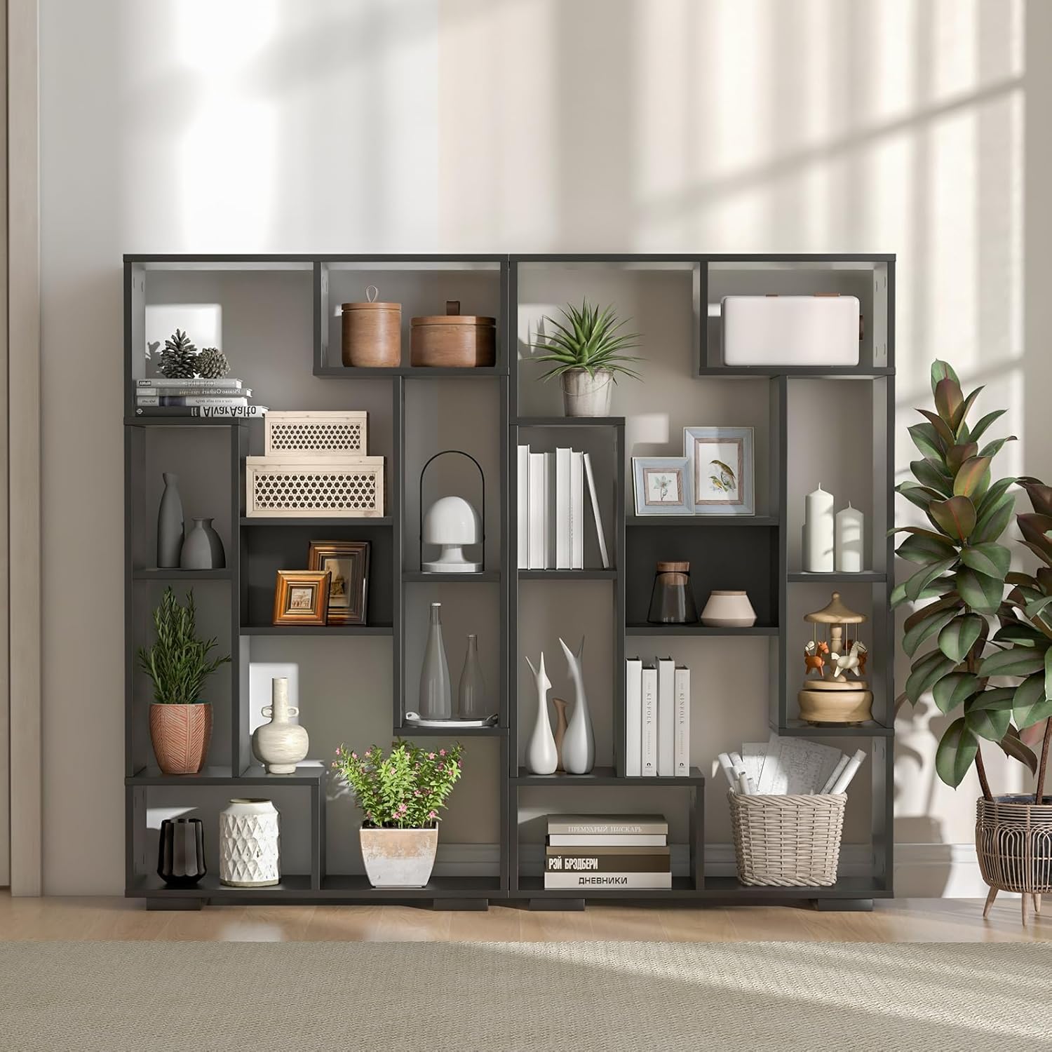 Bibliothèque Meuble de Rangement, Étagère Bureau en Bois pour Salon 70 x 20 x 120 CM, 9 Étagère Cube Ouverte, Kit Anti-basculement (Noir) - 4