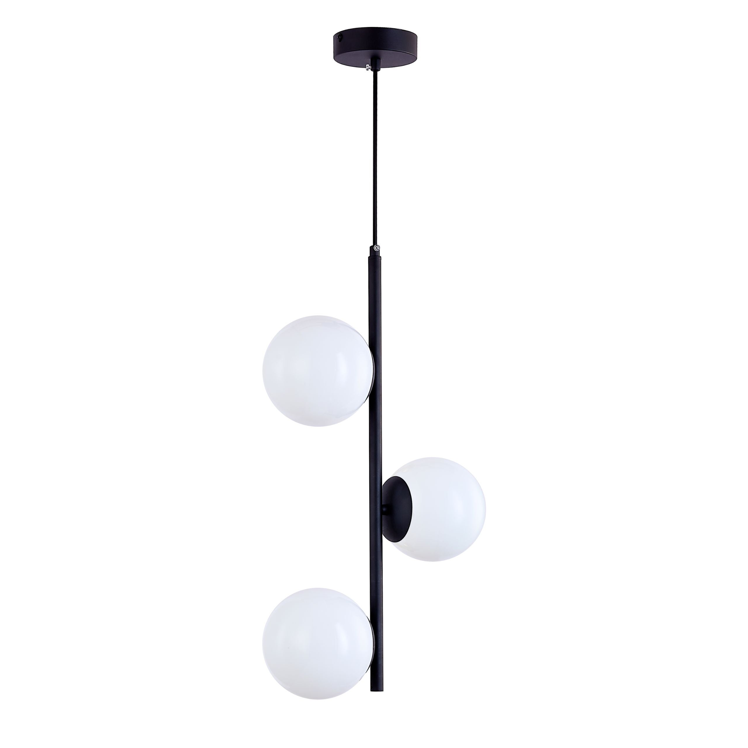 Lampa sufitowa wisząca E27 ozdobna Biały klosz 3x Szklana kula z regulowanym przewodem Czarny metal Pionowa - LEDHOFF