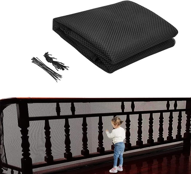 Rede de proteção para escadas 79 cm x 3 m - Rede de segurança - Rede de proteção para escadas de varanda - Rede de corrimão - Preto