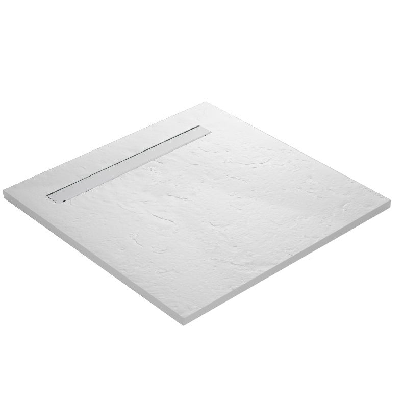 Plato de ducha de resina ultraligero 100 x 100 cm blanco imitación pizarra - rejilla canaleta excéntrica
