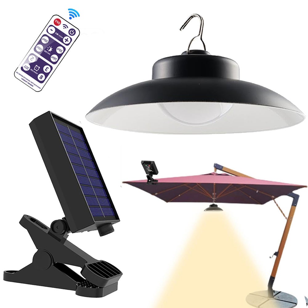 Zewnętrzna lampa solarna z timerem i pilotem wodoodporna lampa patio zasilana energią słoneczną do namiotu plażowego na camping ciepłe żółte światło