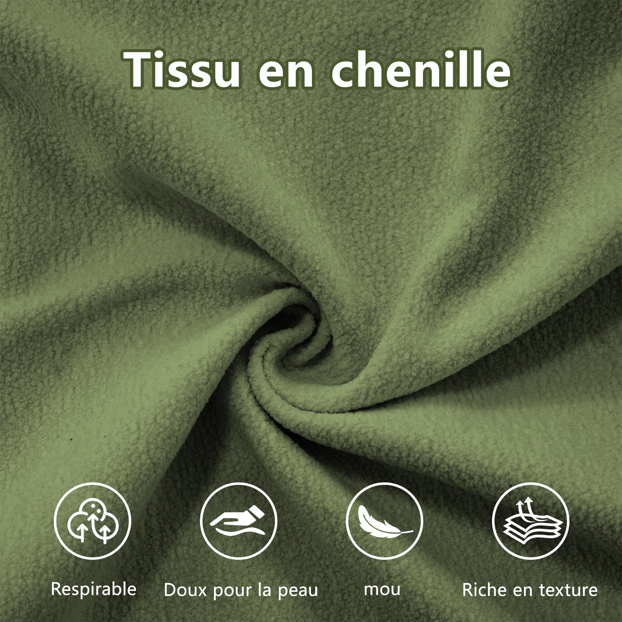 Canapé d'angle modulable, Canapé 3 places confortables avec pouf mobile,&nbsp;coussins décoratifs et lombaires inclus, Canapé U pour salon,&nbsp;chenille, Vert - 6