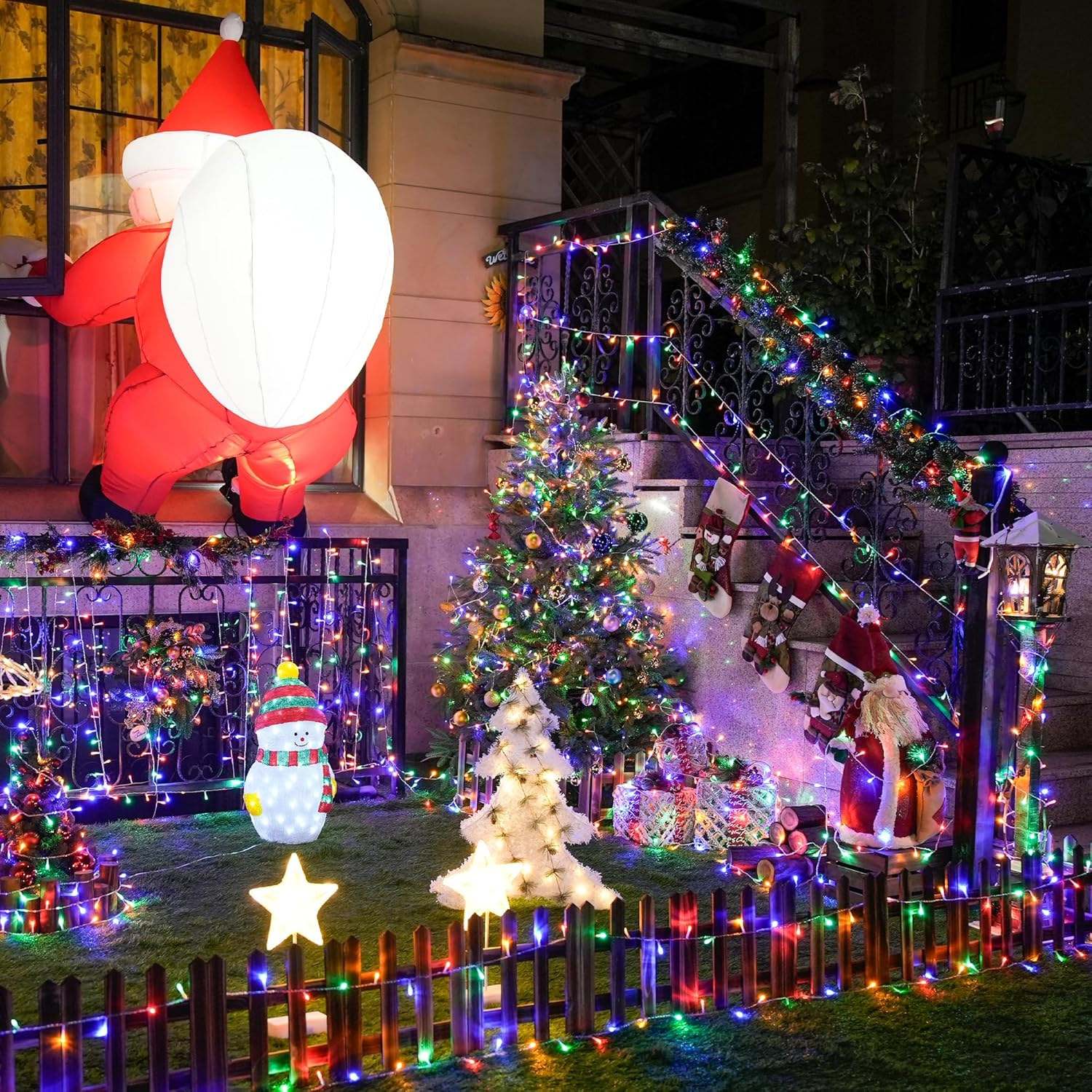 Guirnalda de luces LED navideñas para interior y exterior, 10 m - 80 LED, Luces para árbol de Navidad, funciona con pilas, resistente al agua, 8 modos - 6