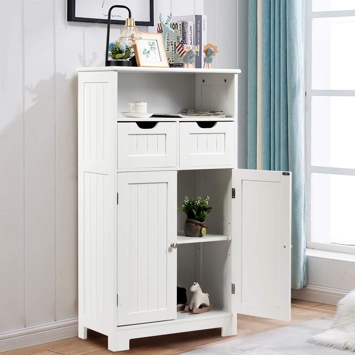 Meuble de Rangement de Salle de Bain Commode Blanche de Toilette, 60 x 30 x 109 CM Blanc - 7