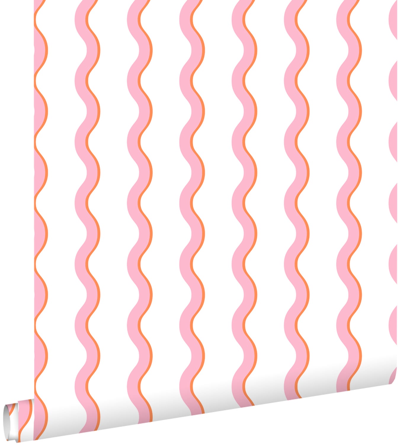 Tapeta faliste paski różowym,pomarańczowymIbiałym - 50 x 900 cm - ESTAHOME