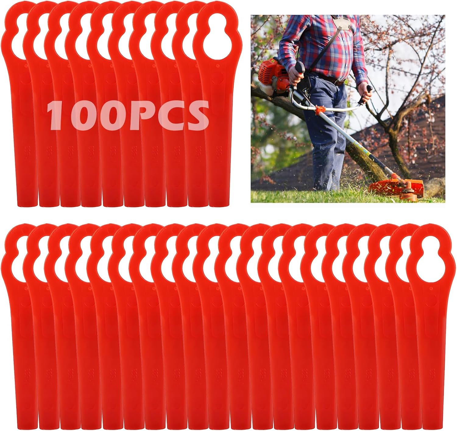 100 sztuk zapasowych ostrzy tnących z tworzywa sztucznego do podkaszarek akumulatorowych