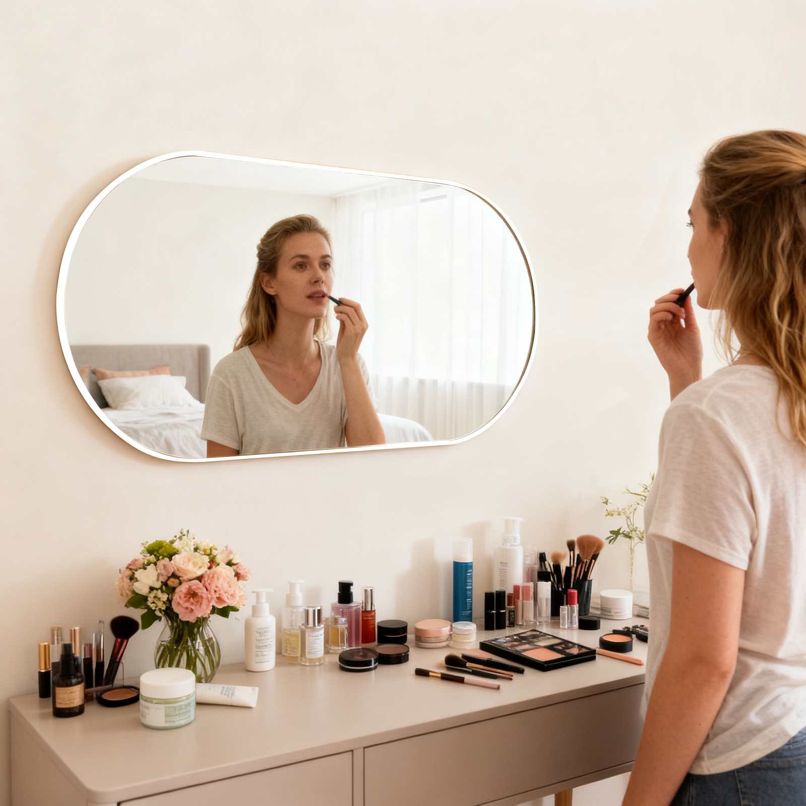 Specchio Ovale 50x70 cm con Vetro di Alta Qualità e Pellicola Anti-Espolosione, Riflesso Chiaro e Sicuro - 7