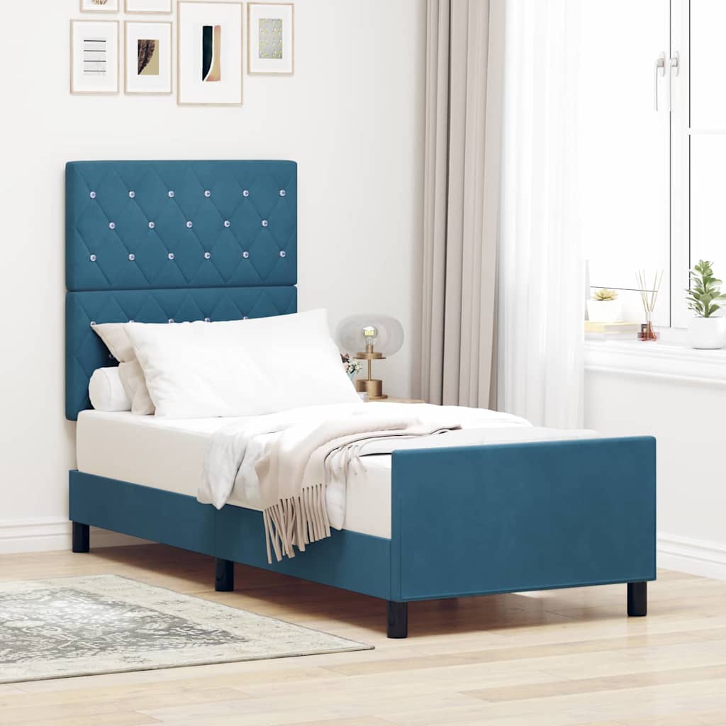 Cama tipo Box Spring Azul Oscuro 80 x 200 cm Terciopelo | Leroy Merlin