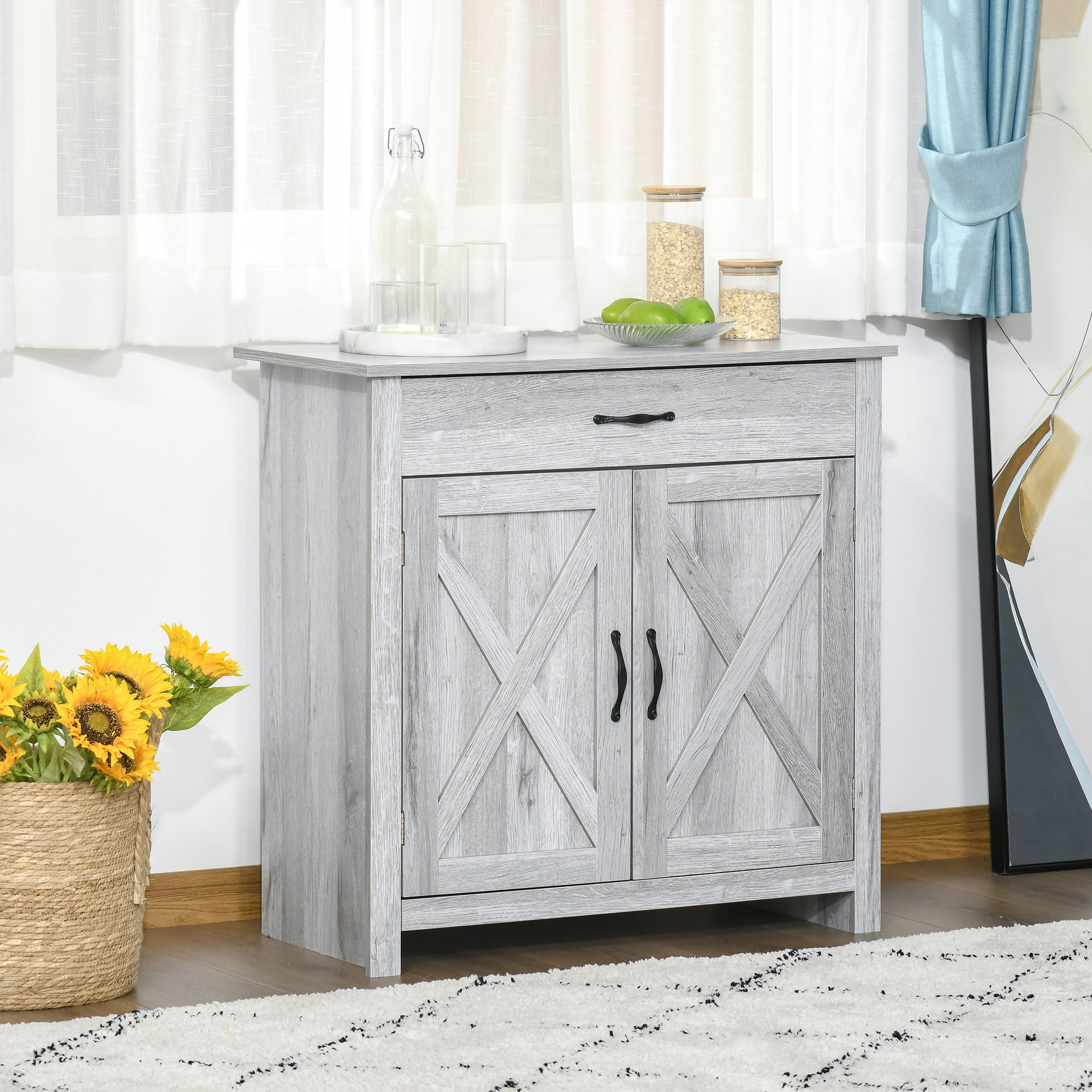 Homcom Aparador De Cocina Con Cajón Y 2 Puertas 80X39.7x80 Cm Gris , Leroy Merlin