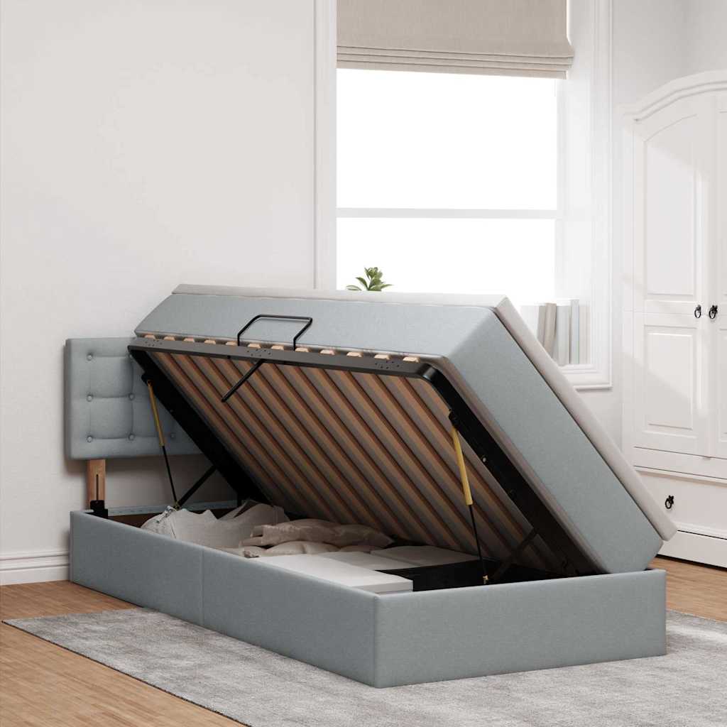 Lit avec rangement et matelas gris clair 90 x 190 cm velours - 4