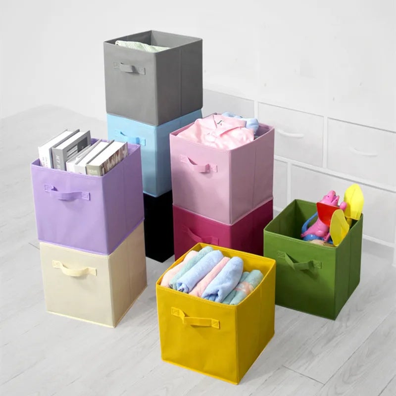 Cubes de rangement en tissu non tissé avec poignées, organisateurs de placard pour étagères, pliables, pour vêtements, 27 x 27 x 28 cm, jaune - 3
