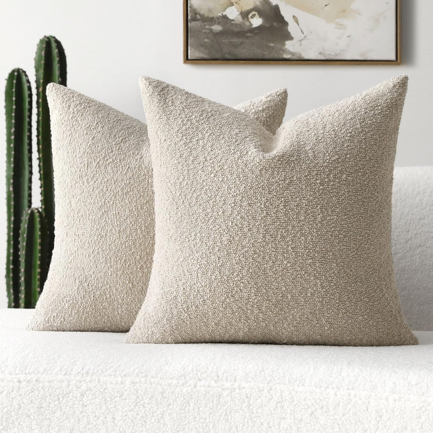Housses de Coussin en Fourrure d'agneau synthétique à Poils Longs - Rose - Lot de 2 (60x60cm) - Maison