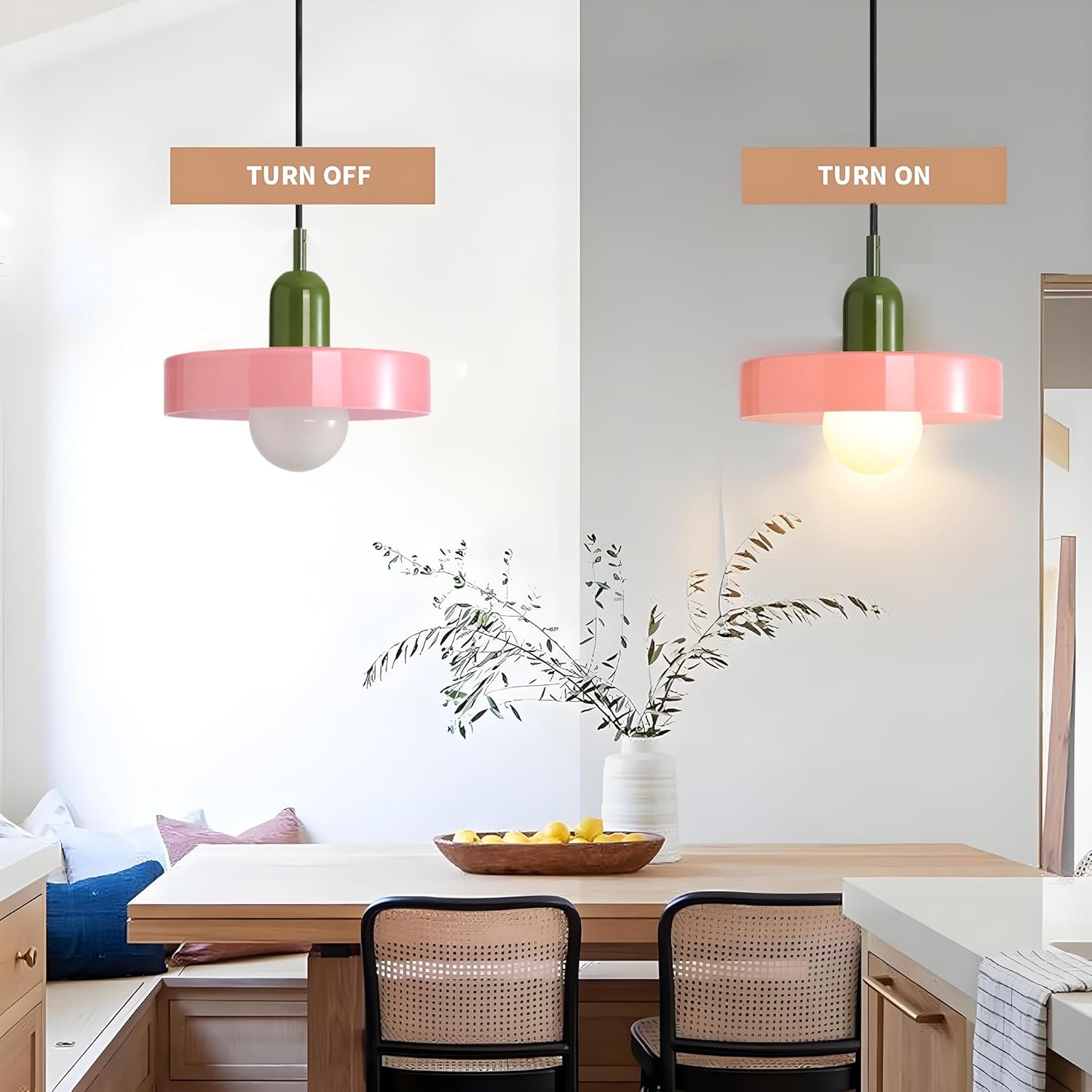 Lampe à suspension du milieu du siècle, plafonnier coloré avec abat-jour en verre, luminaire suspendu vintage en fer et verre,Chambre ou Café (Rose) - 4