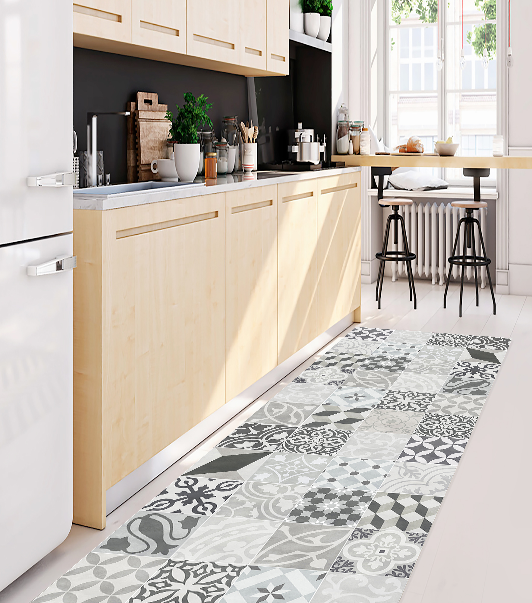 Alfombra de vinilo trujillo 2 66x180 cm - pvc antideslizante, vinilica para cocina o salón, lavable, estilo hidraúlico