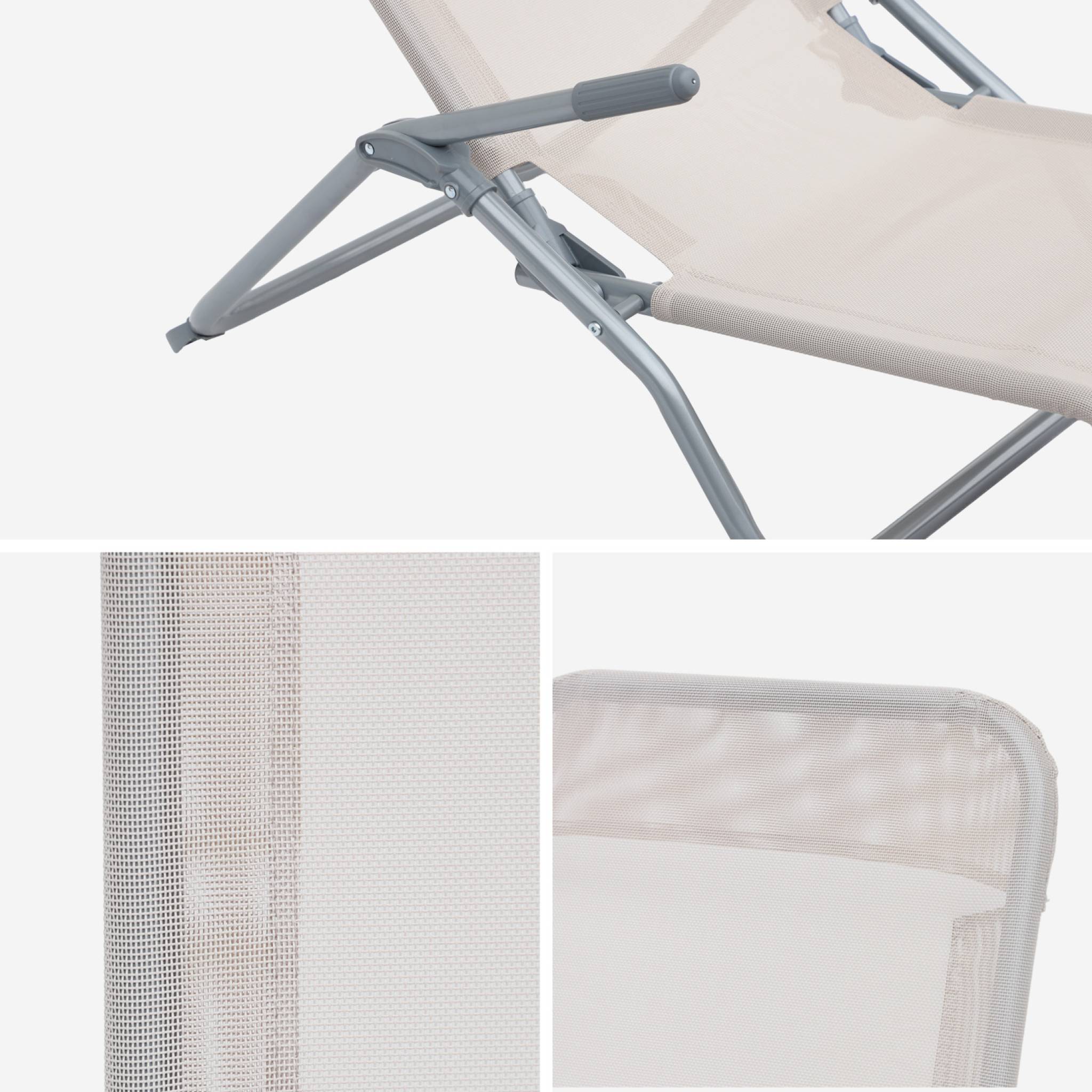 Tumbona plegable de textileno con 2 posiciones, set de 2 Pardo - 70x165x60 cm - 8