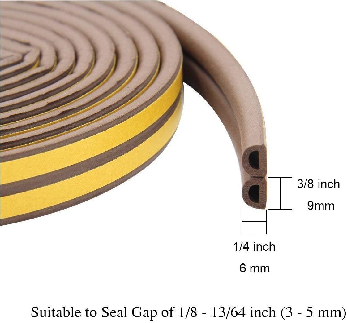 Tira de sellado de perfil D, para puertas, ventanas, aislamiento de alta adherencia y aislamiento acústico, 9 mm x 6 mm (marrón, 6 m) - 2