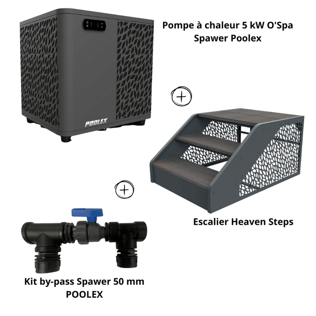 Pack transformation SPA pompe à chaleur 5 Kw + by-pass + escalier