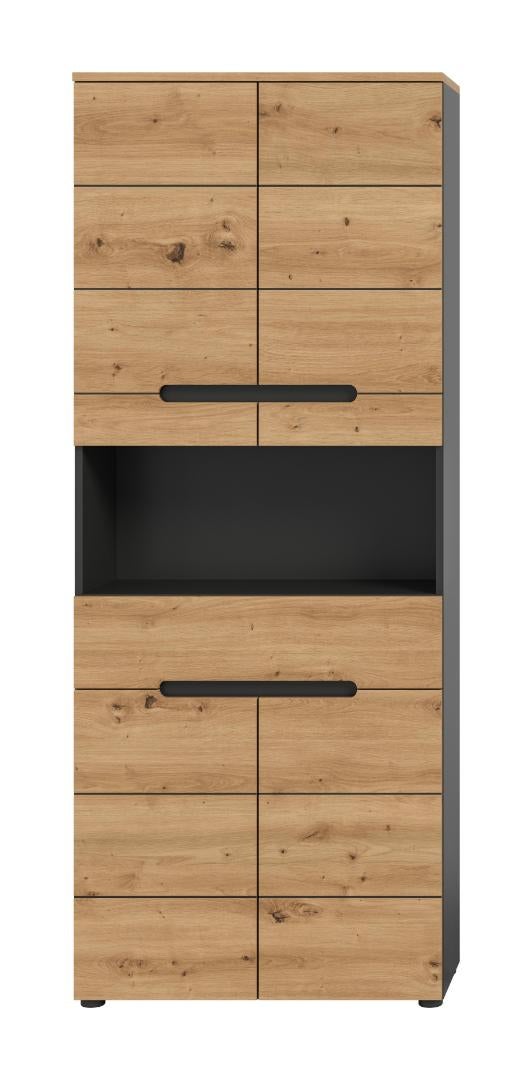 Canu armoire haute pour salle de bain 4 portes, 1 tiroir, 1 étagère chêne décor, gris. - 2