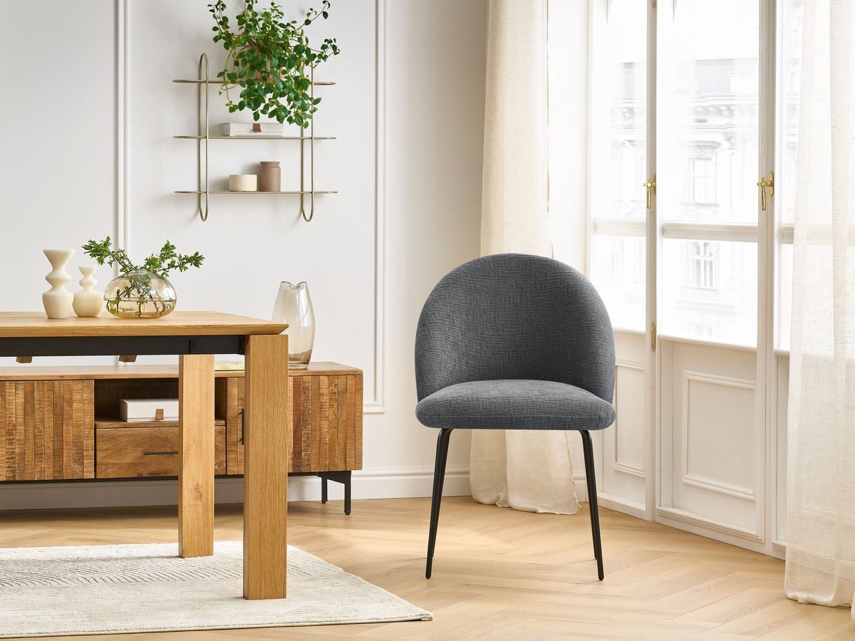 Chaise LALIE tissu texturé et pieds métal noir BOBOCHIC Gris foncé ...