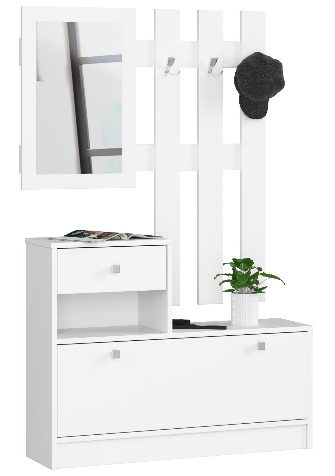 Zestaw mebli z szafką na buty AKORD Biała 90 cm 1 drzwi 1 szuflada kolor Biały mat 2 półki 90x25x170 cm