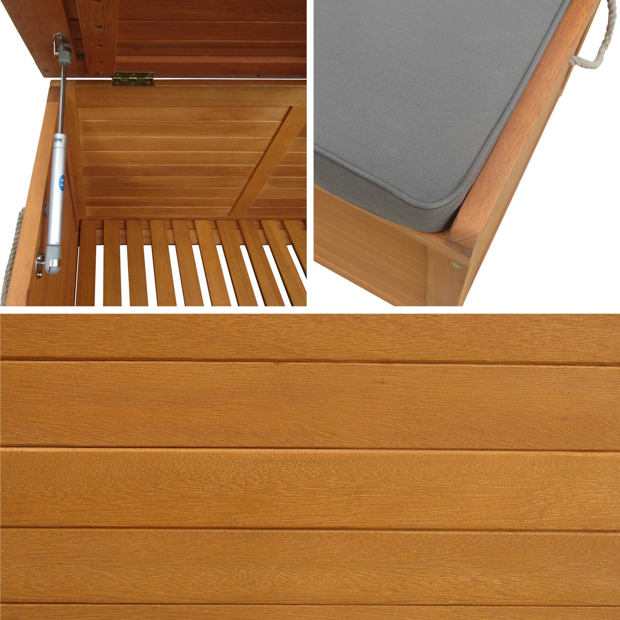 Cassapanca da giardino in legno 200L con martinetti, Marrone naturale - 7